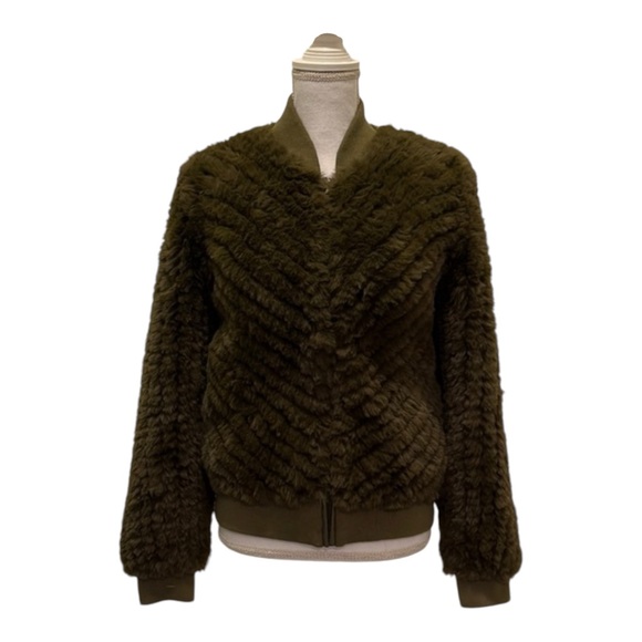 Love Token Faux Fir army Green Bomber Jacket Size M - Picture 3 of 7